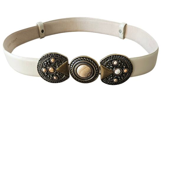 Vintage Etienne Aigner Cream Leather Slide Adjustable Belt sz Large Boho Casual - Picture 1 of 7